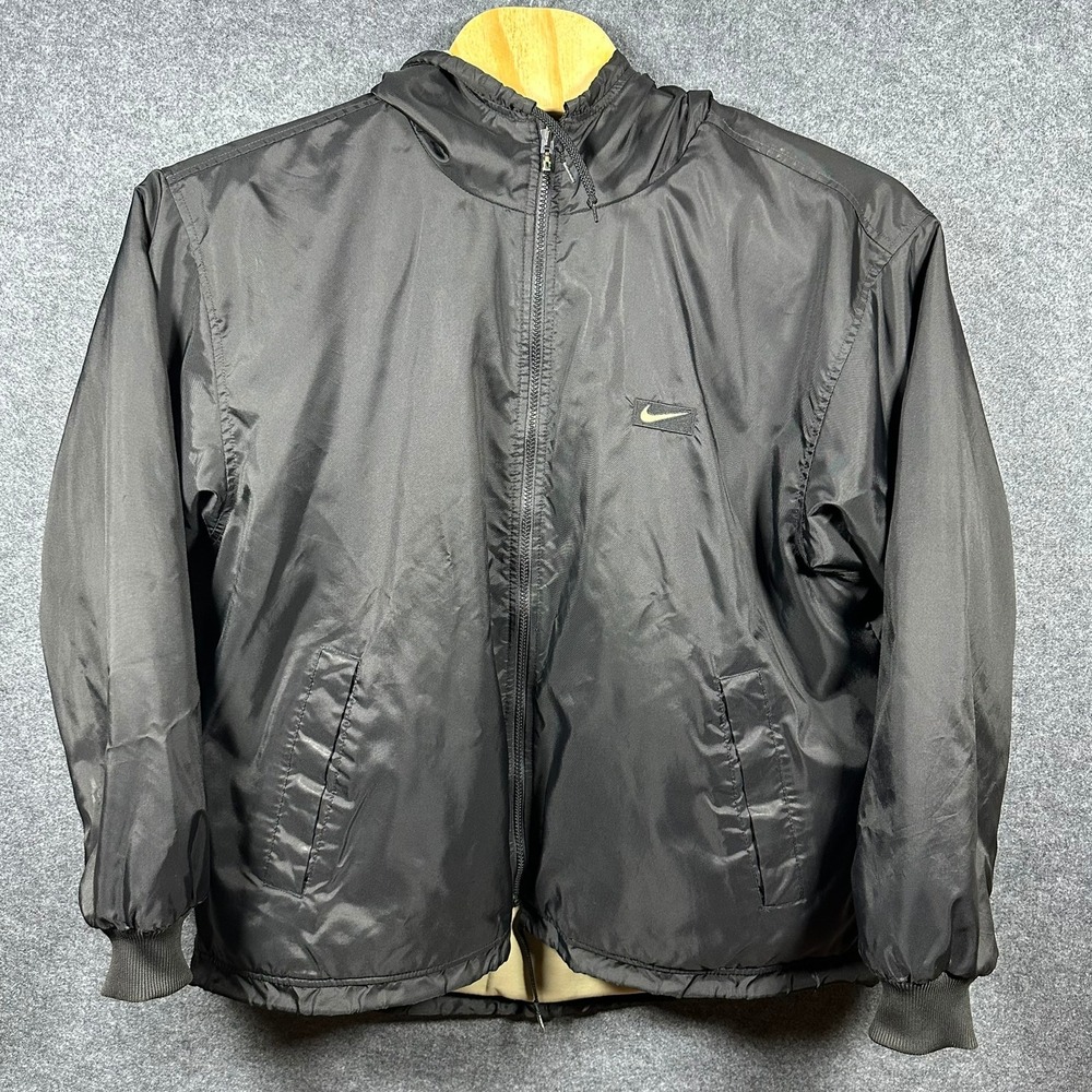 Vintage Y2K‎ Nike Men's M Black Tan Reversible Therma-Fit Jacket Nylon Fleece